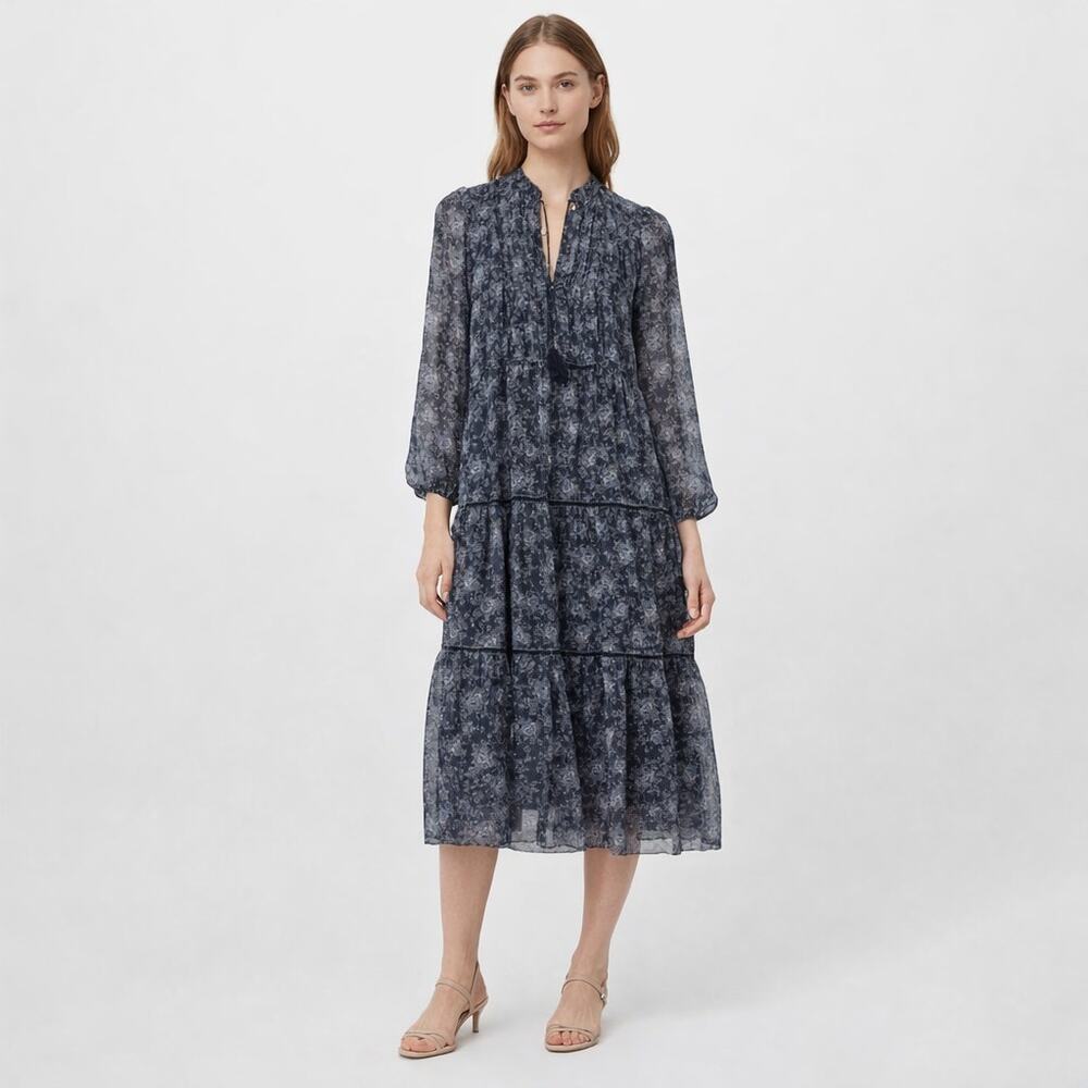 Lucky Brand Women's Floral Long Sleeve Midi Dress NWOT Lined Size Small Blue